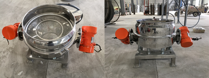 面粉振動篩粉機細節：篩網展示，振動電機展示。